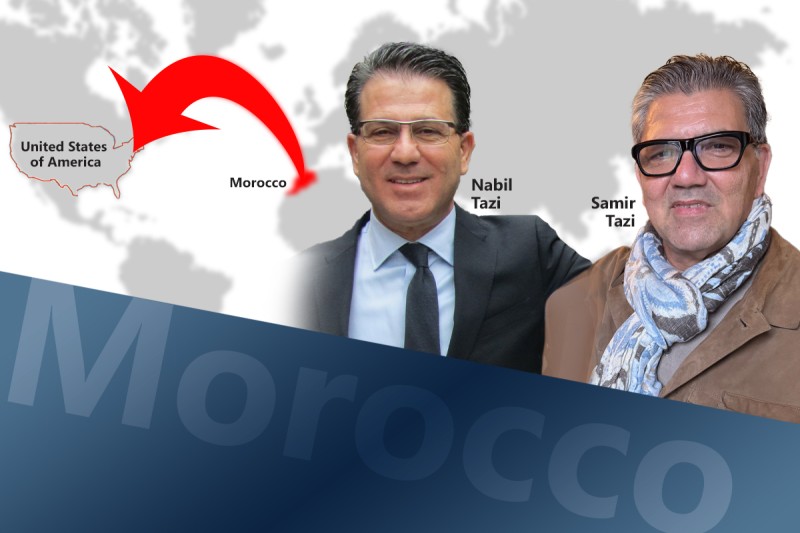 Graphic depicting Morocco to U.S. with Nabil and Samir Tazi