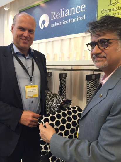 Textile Consultant Reinhard Backhausen, left, and Rakesh Bali of Reliance during Mood+Indigo.