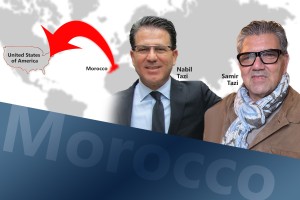 Graphic depicting Morocco to U.S. with Nabil and Samir Tazi
