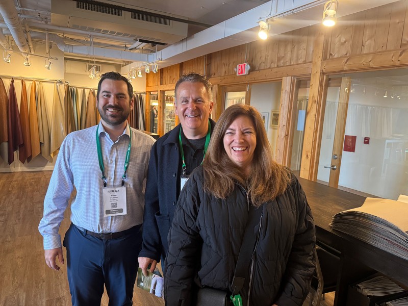 Austin O’Connor of Nassimi with Steve and Sandra Brayton, Paul Brayton Designs, Archdale, NC. Brayton produces contract furniture and distributes textiles