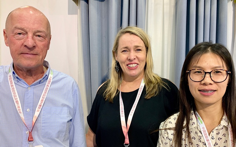 Patrick Carlisle, (l to r) at Moore Resources Group in South Melbourne, Australia, Stacy Long, sales manager at Innovd (Shanghai) Industry Co. in Chin and Caroline Whitty, general manager at Zepel Fabrics in Heidelberg West, Australia.