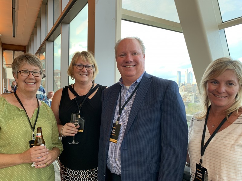 Anne Chapman (l to r), marketing coordinator at Irwin Seating in Grand Rapids, Michigan, Kim Glynn, buyer at Irwin Seating, Rob Mayer, president of Mayer Fabrics in Indianapolis, Indiana, and Jennifer Chiodini, director of supply chain at Irwin Seating.