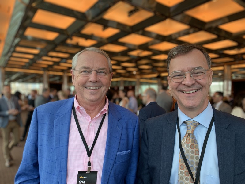 Greg Herring (left), senior business manager at TSG Finishing/DEFEND in Rockingham, North Carolina, and Iskender Sheard, president Geo. Sheard Fabrics in Quebec, Canada.