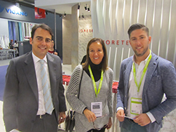 Eduardo Aznar, owner of Aznar Textil with customer Ana Berenguer, Easytex, Cancun, Mexico and Roberto Montagut, Export Area Manager, Latin America