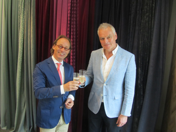 Pieter van den Acker toasts his new partner, Richard Oussoren, Principal of Raymakers Velvet, both based in Gemert, Holland